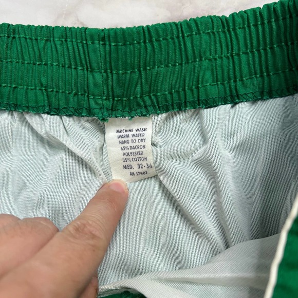 Vintage Mens Lined Green Shorts Swim Trunks Size M White Piping 70s - Picture 4 of 6